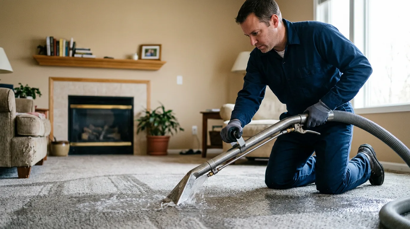 Water damage restoration technician working near Clive, IA
